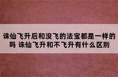 诛仙飞升后和没飞的法宝都是一样的吗 诛仙飞升和不飞升有什么区别